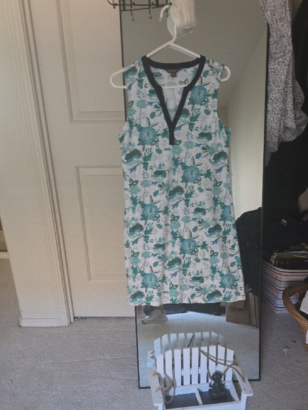 Sleeveless Teal Floral High-Low Dress with Contrast Trim